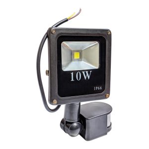 LED прожектор вуличний вологозахищений IP66 чорний 10W COB холодний білий із датчиком руху
