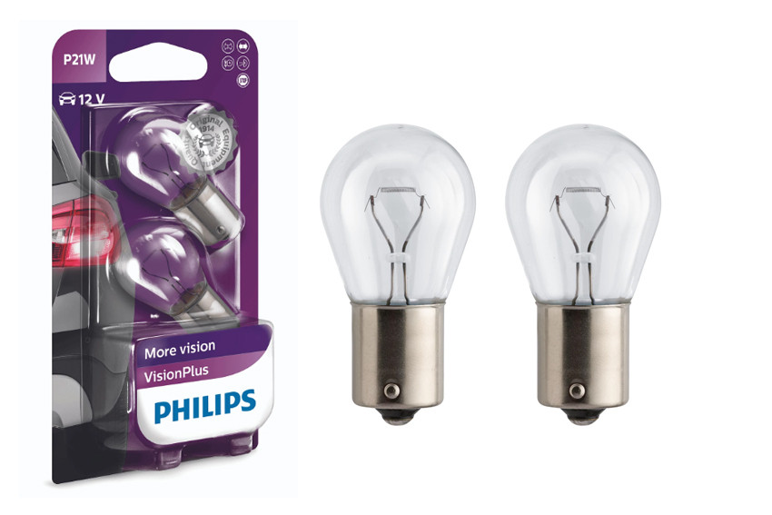 Комплект вказівних ламп розжарювання PHILIPS 12498VPB2 P21W 12 V 21 W BA15s VisionPlus, блістер