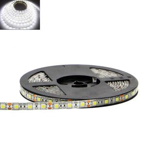 Гнучка світлодіодна стрічка 12 V 5М 300 SMD 5050 вологостійка біла (біла основа)