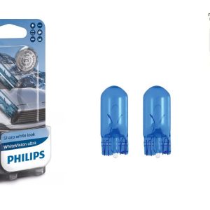 Комплект вказівних ламп розжарювання Philips 12961WVUB2 W5W 12 V W2.1X9.5d WhiteVision ultra +60% (3300 K), блістер