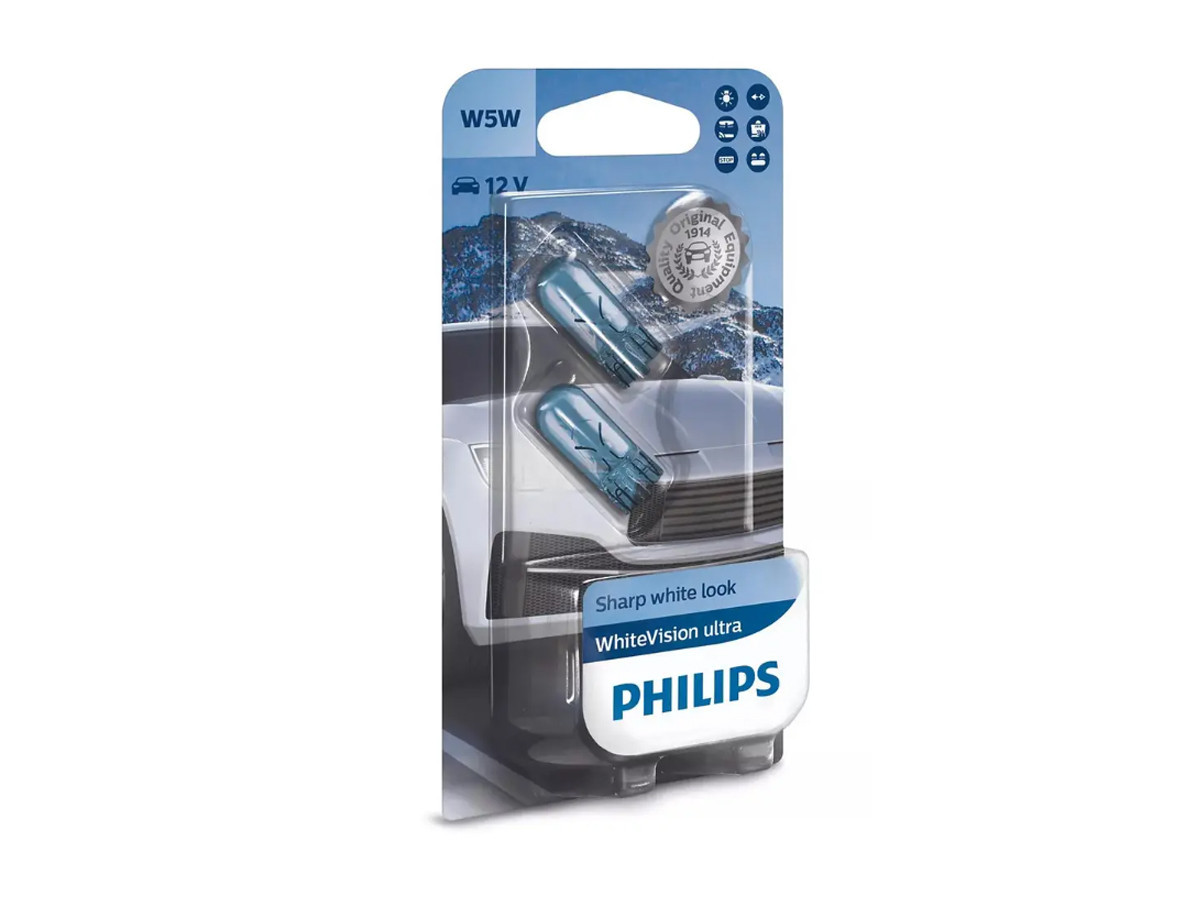 Комплект вказівних ламп розжарювання Philips 12961WVUB2 W5W 12 V W2.1X9.5d WhiteVision ultra +60% (3300 K), блістер - Зображення 4