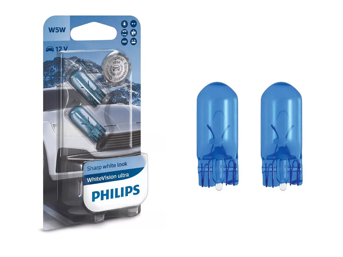 Комплект вказівних ламп розжарювання Philips 12961WVUB2 W5W 12 V W2.1X9.5d WhiteVision ultra +60% (3300 K), блістер - Зображення 5