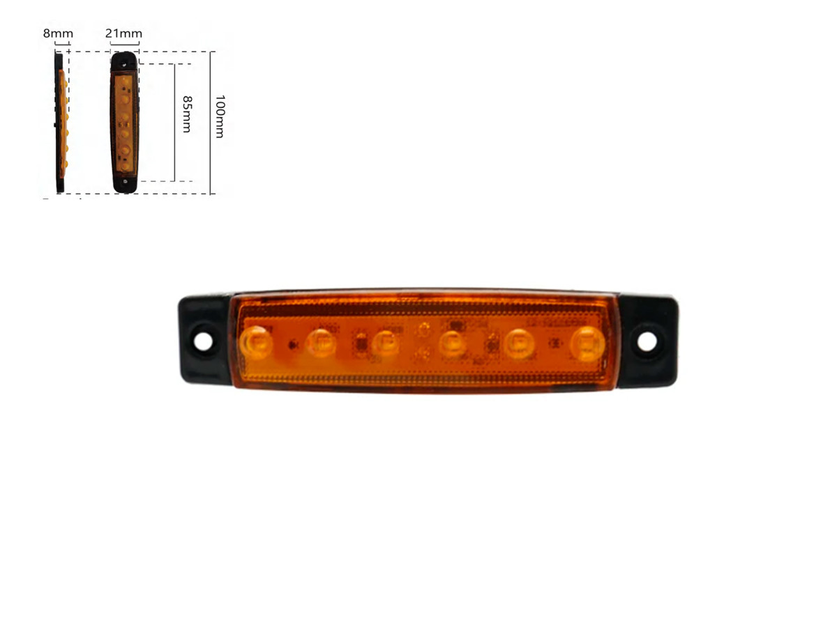 Габаритний ліхтар-катафот BD-0005A 6 LED жовтогарячий 12-24V IP67. Розмір: 100*21*8 мм
