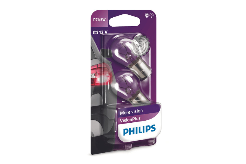 Комплект вказівних ламп розжарювання PHILIPS 12499VPB2 P21/5W 12 V 21/5 W BAY15d VisionPlus, блістер - Зображення 2